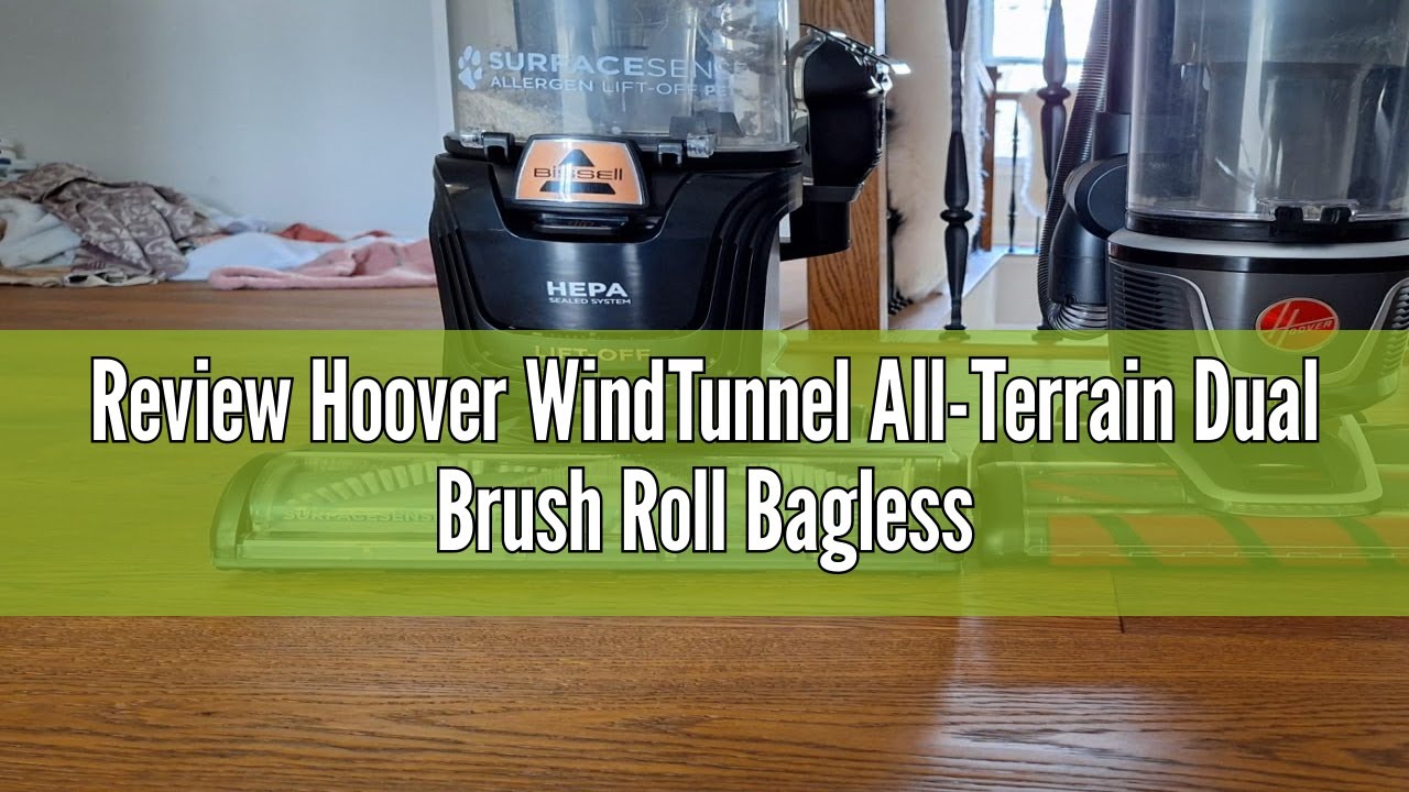 Review Hoover WindTunnel All-Terrain Dual Brush Roll Bagless Upright Vacuum Cleaner Machine, for Car