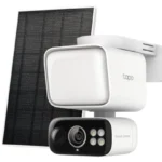 The Tapo C615F KIT pan/tilt floodlight cam runs on solar power